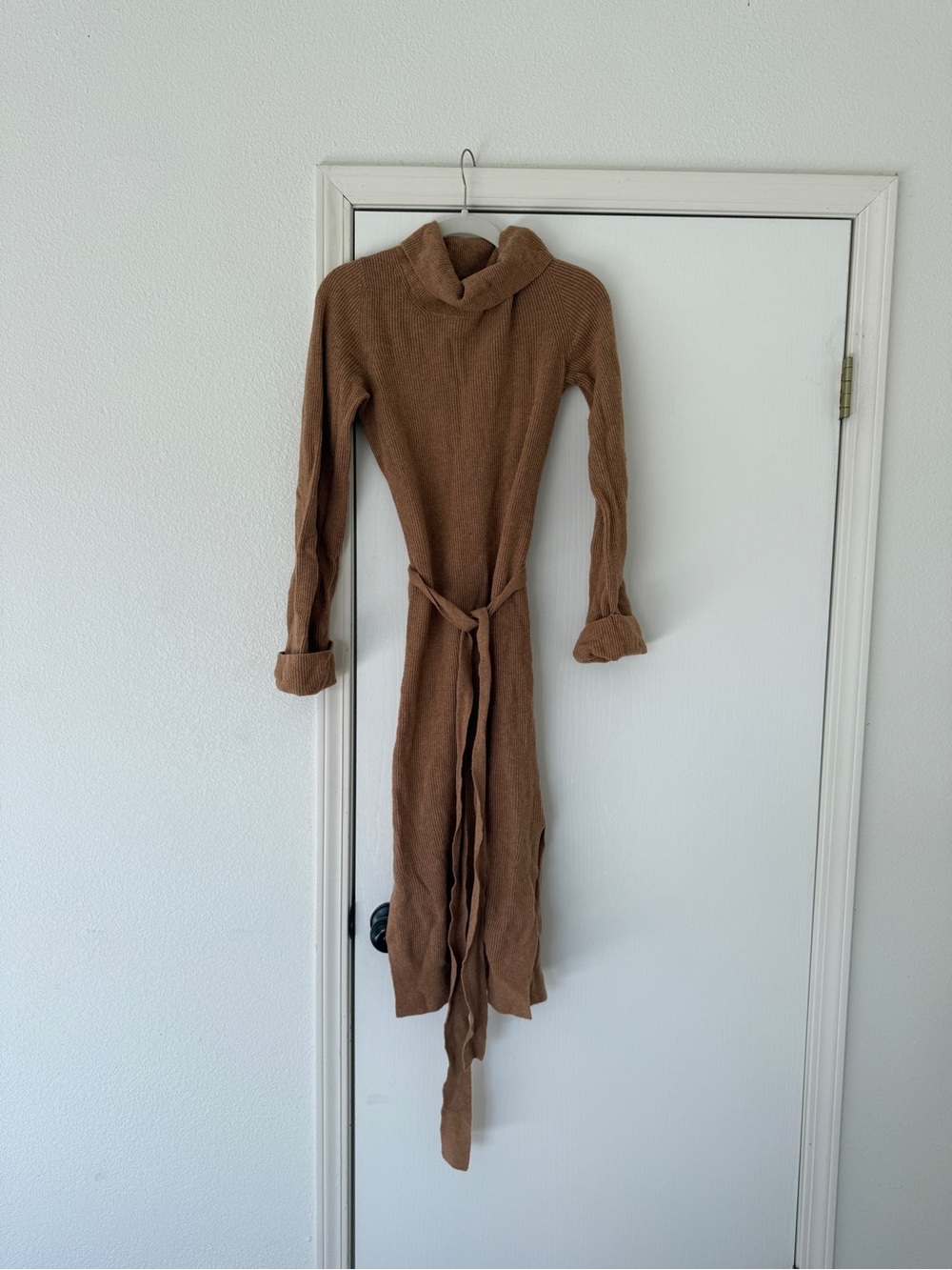 GAP Brown Knit Maxi Turtleneck Dress with Waist Tie
